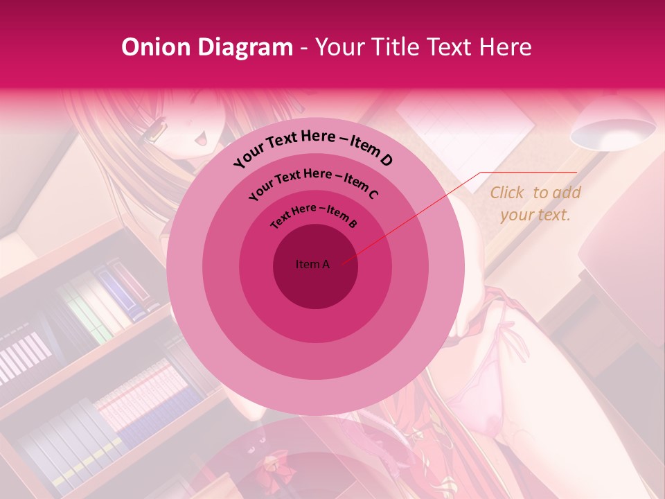 A Woman In A Red Dress Standing In Front Of A Book Shelf PowerPoint Template