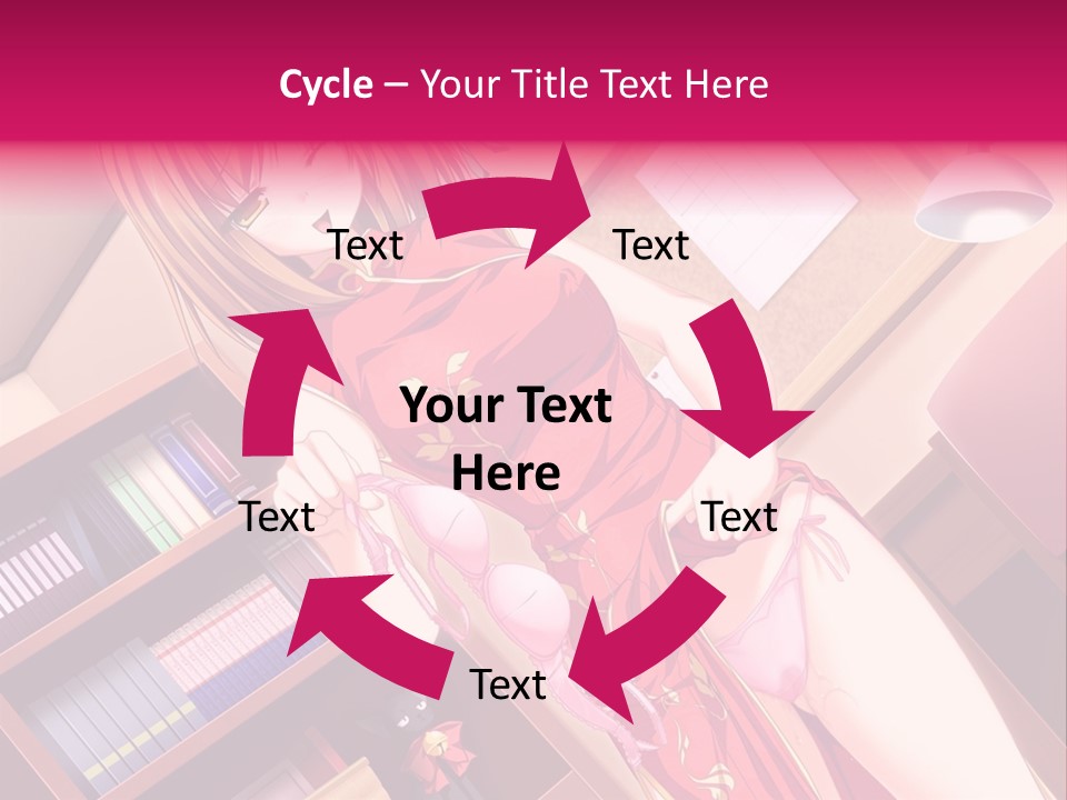 A Woman In A Red Dress Standing In Front Of A Book Shelf PowerPoint Template