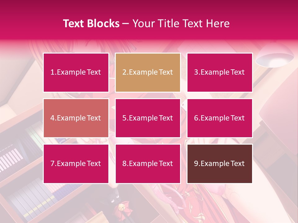 A Woman In A Red Dress Standing In Front Of A Book Shelf PowerPoint Template