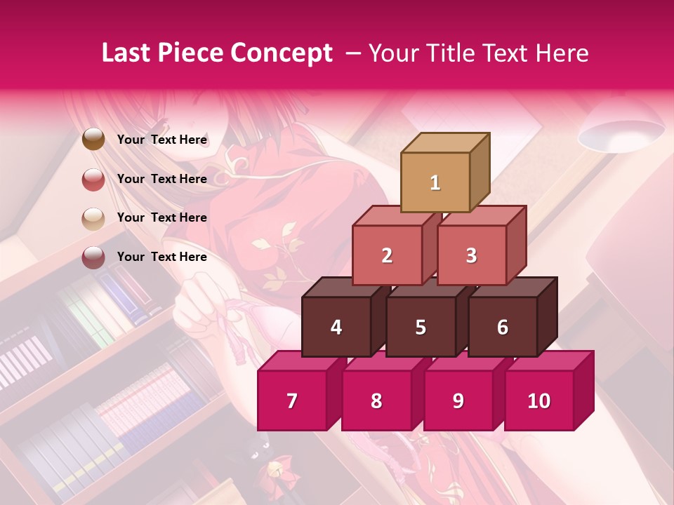 A Woman In A Red Dress Standing In Front Of A Book Shelf PowerPoint Template