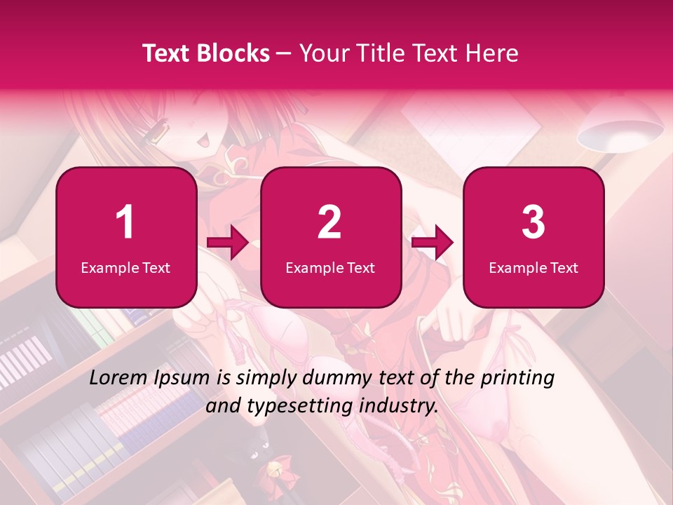 A Woman In A Red Dress Standing In Front Of A Book Shelf PowerPoint Template