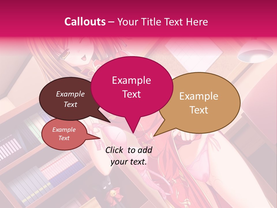 A Woman In A Red Dress Standing In Front Of A Book Shelf PowerPoint Template