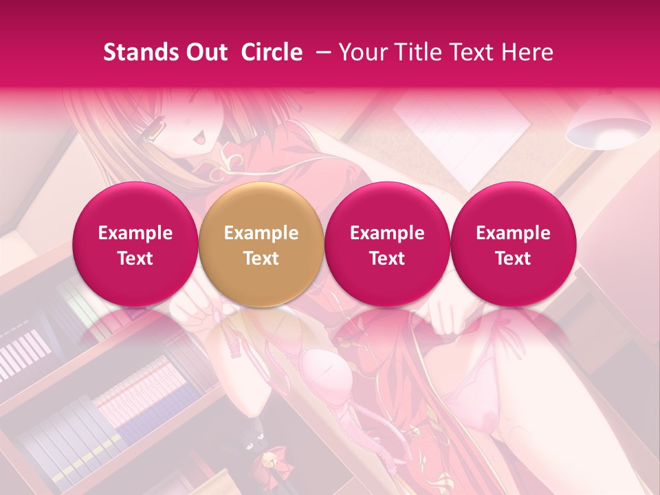 A Woman In A Red Dress Standing In Front Of A Book Shelf PowerPoint Template