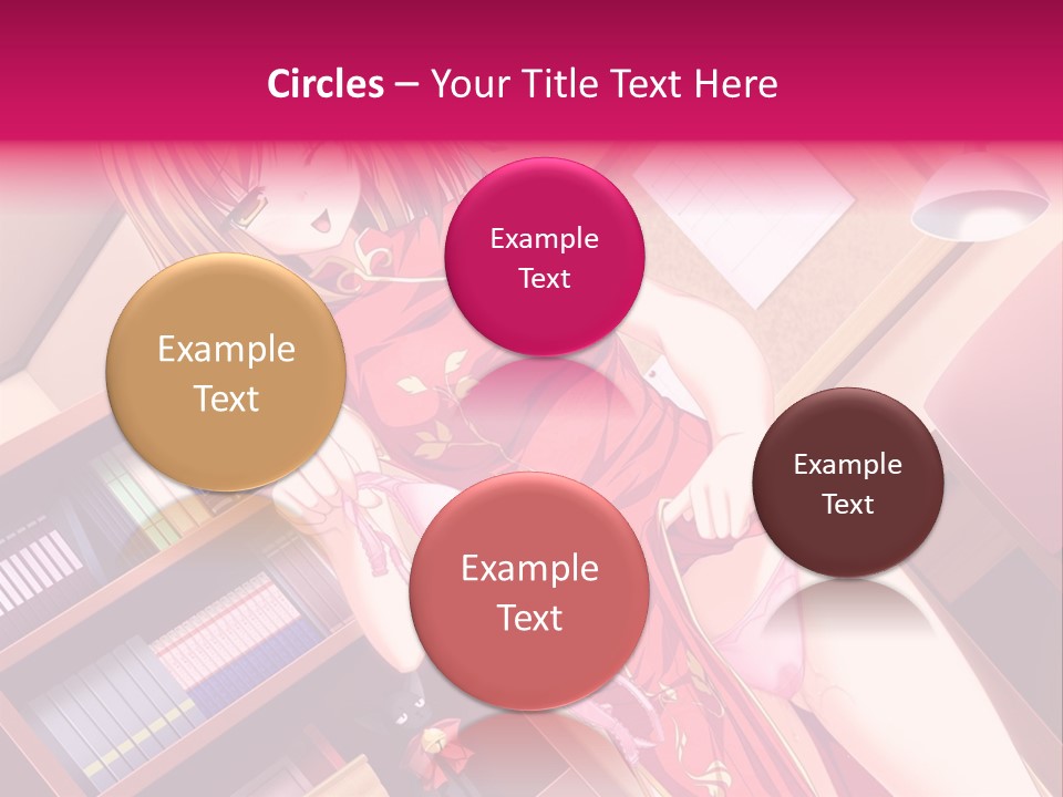 A Woman In A Red Dress Standing In Front Of A Book Shelf PowerPoint Template