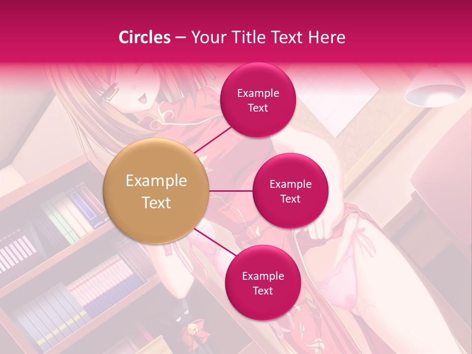 A Woman In A Red Dress Standing In Front Of A Book Shelf PowerPoint Template