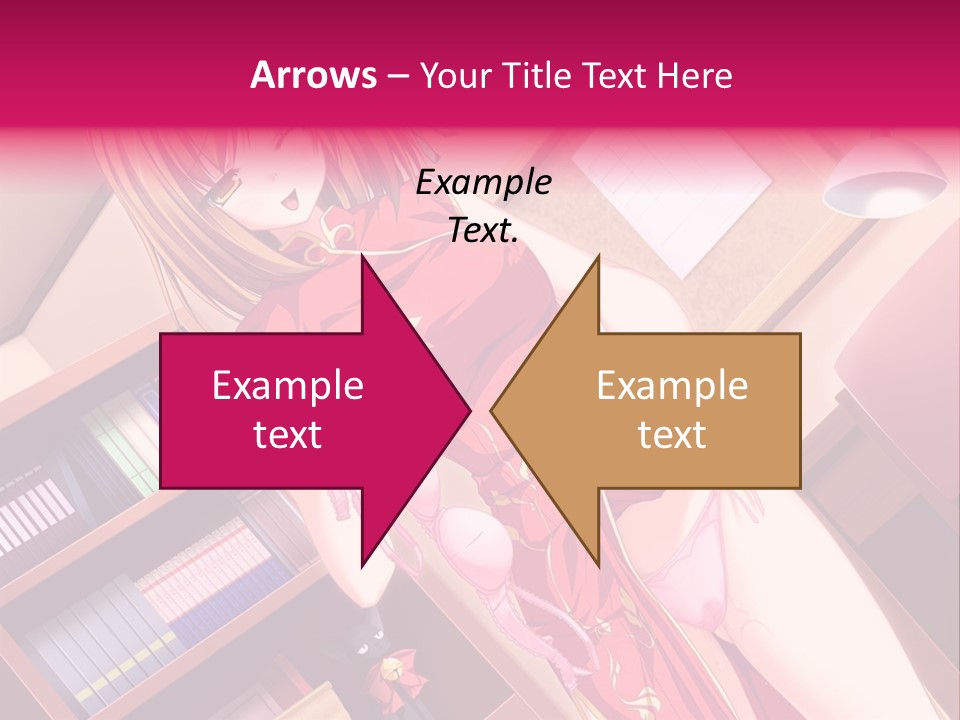 A Woman In A Red Dress Standing In Front Of A Book Shelf PowerPoint Template