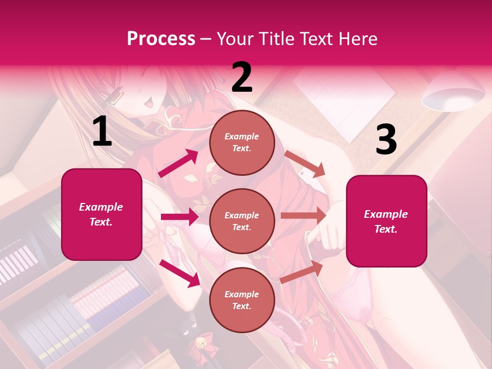 A Woman In A Red Dress Standing In Front Of A Book Shelf PowerPoint Template