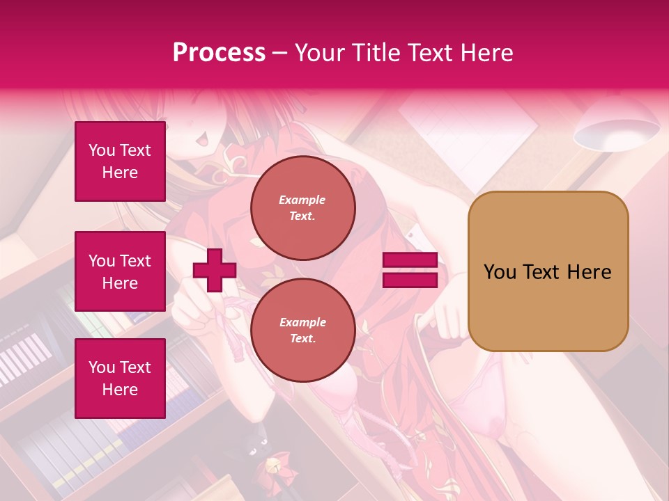 A Woman In A Red Dress Standing In Front Of A Book Shelf PowerPoint Template