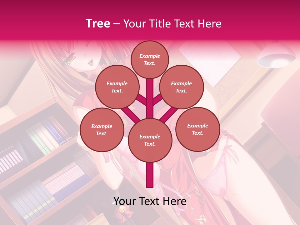 A Woman In A Red Dress Standing In Front Of A Book Shelf PowerPoint Template