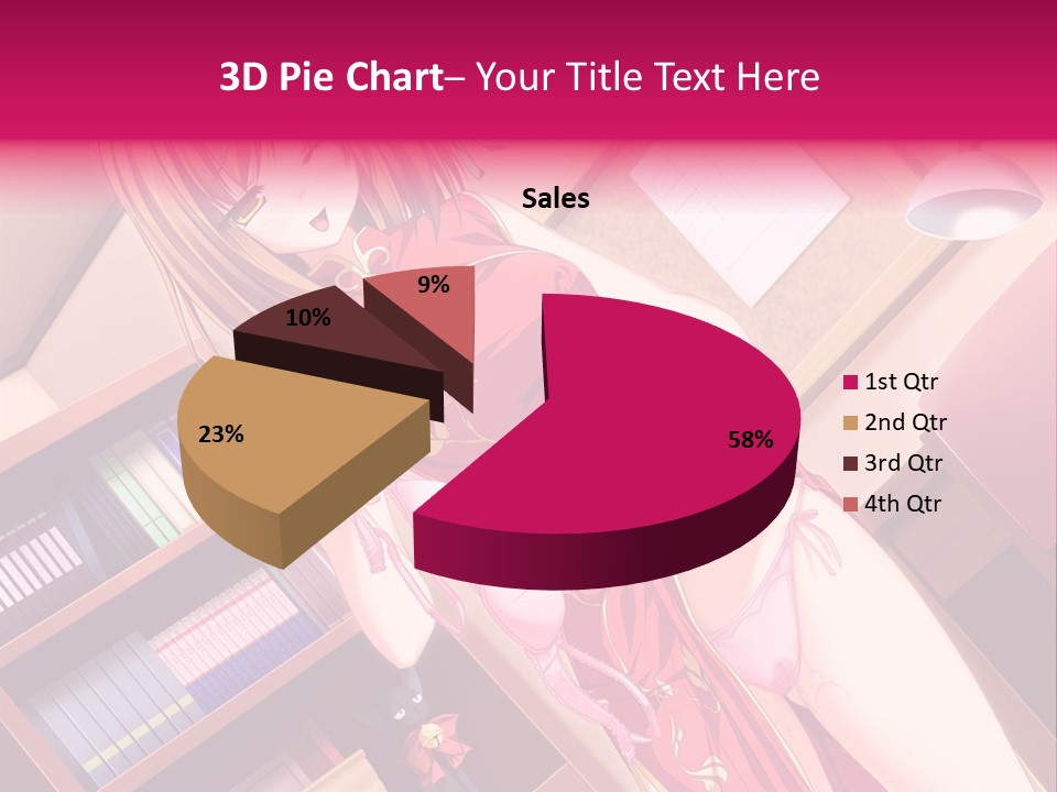 A Woman In A Red Dress Standing In Front Of A Book Shelf PowerPoint Template