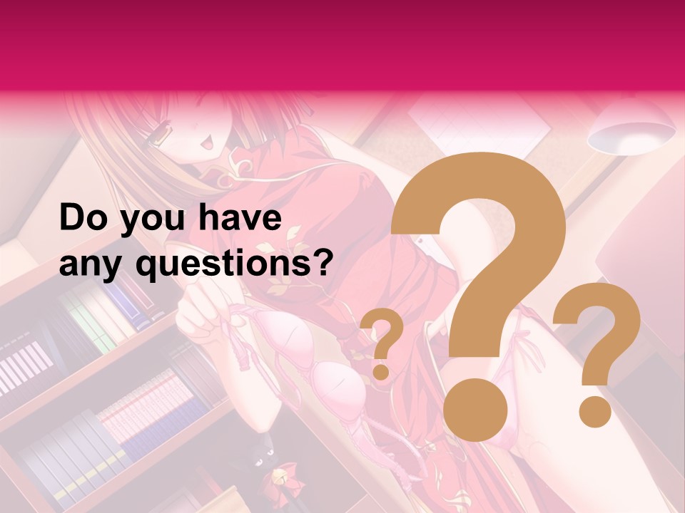 A Woman In A Red Dress Standing In Front Of A Book Shelf PowerPoint Template