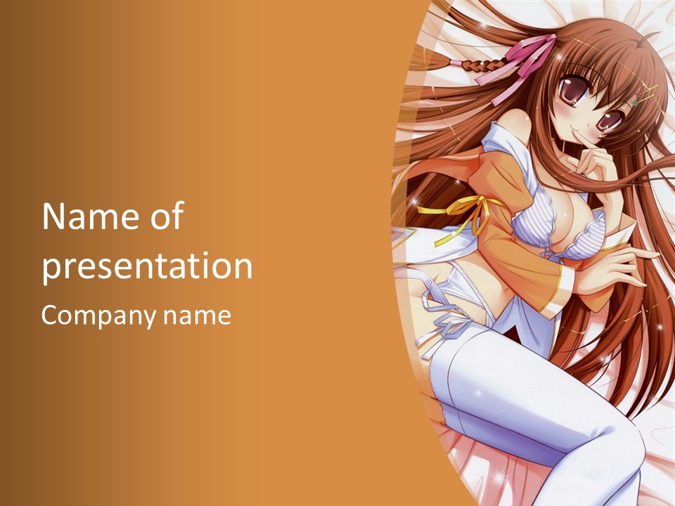 A Girl With Long Brown Hair And White Pants PowerPoint Template