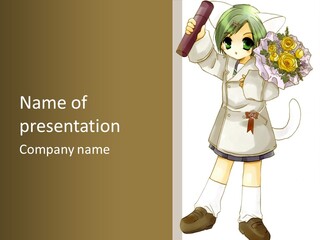 A Girl With Green Hair Holding A Flower And A Bat PowerPoint Template