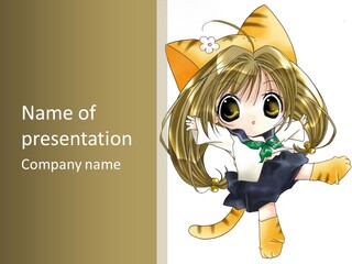 A Cartoon Girl With A Cat On Her Back PowerPoint Template