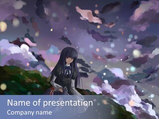 A Girl Sitting On A Hill With Clouds In The Background PowerPoint Template