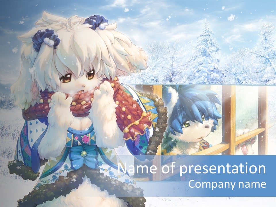 A Snow - Covered Landscape With Two Anime Characters PowerPoint Template