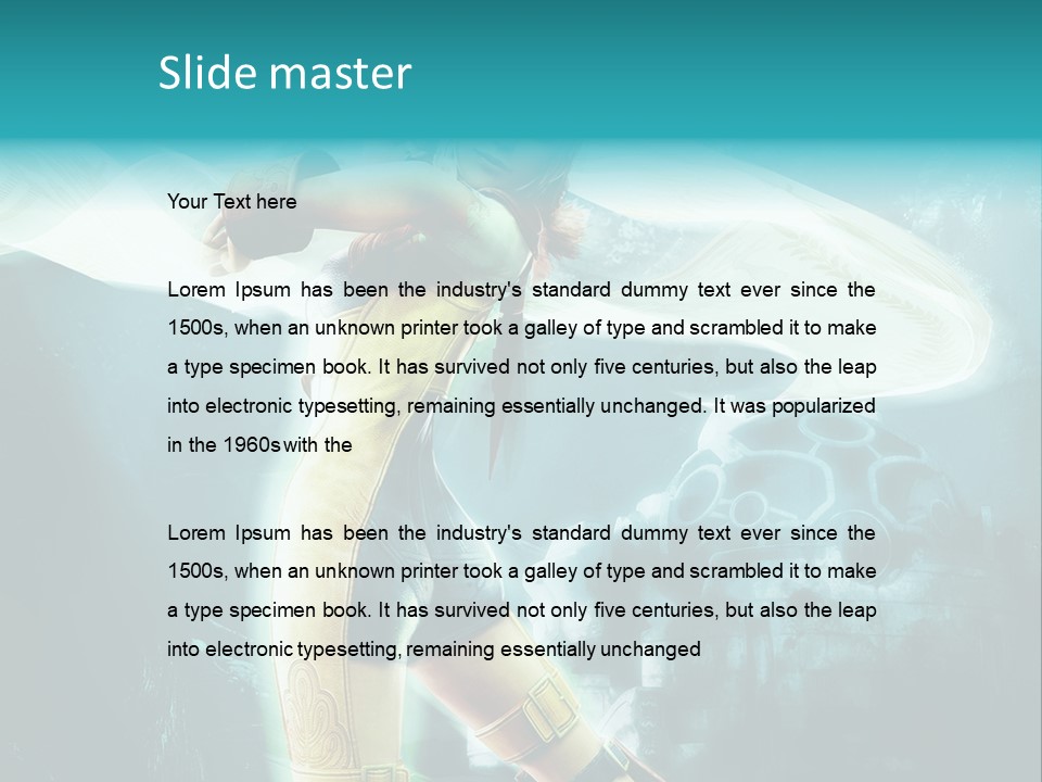 A Woman In A Yellow And Blue Outfit Holding A Sword PowerPoint Template