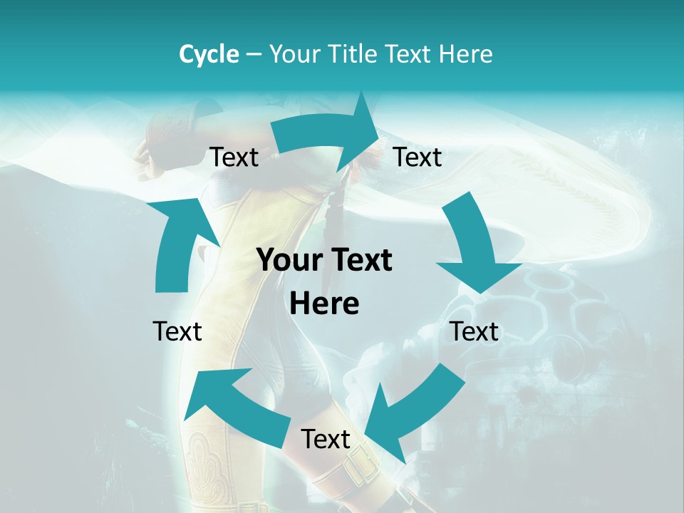 A Woman In A Yellow And Blue Outfit Holding A Sword PowerPoint Template