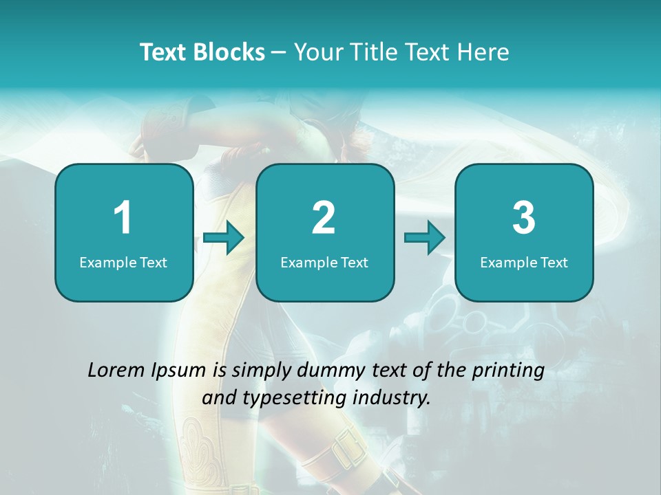 A Woman In A Yellow And Blue Outfit Holding A Sword PowerPoint Template