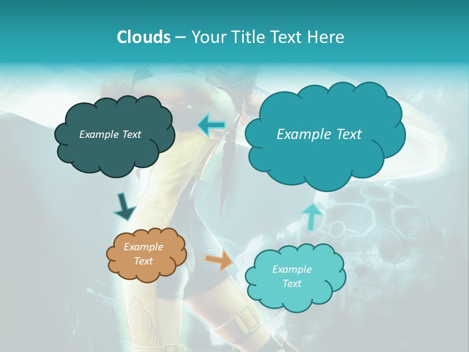 A Woman In A Yellow And Blue Outfit Holding A Sword PowerPoint Template