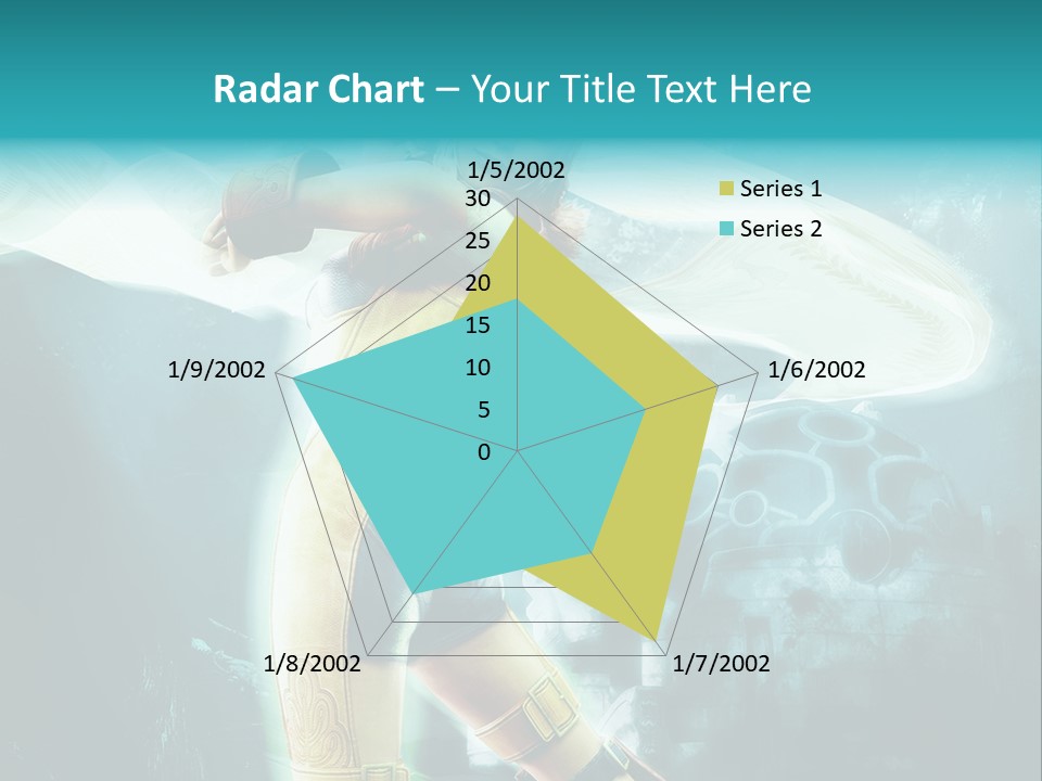 A Woman In A Yellow And Blue Outfit Holding A Sword PowerPoint Template