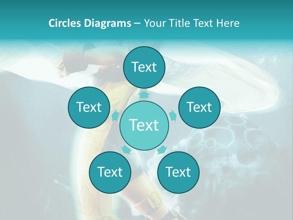 A Woman In A Yellow And Blue Outfit Holding A Sword PowerPoint Template