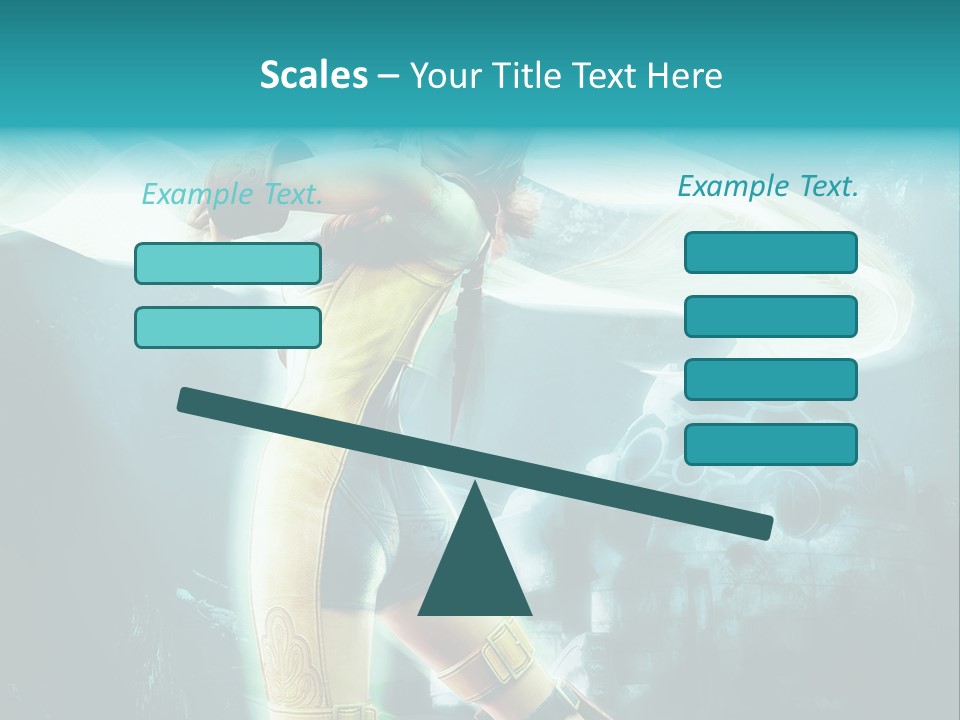 A Woman In A Yellow And Blue Outfit Holding A Sword PowerPoint Template