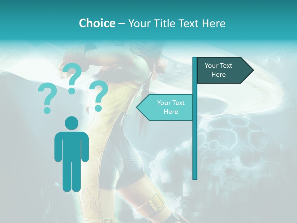 A Woman In A Yellow And Blue Outfit Holding A Sword PowerPoint Template