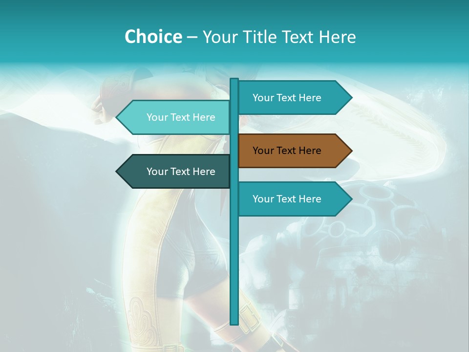 A Woman In A Yellow And Blue Outfit Holding A Sword PowerPoint Template