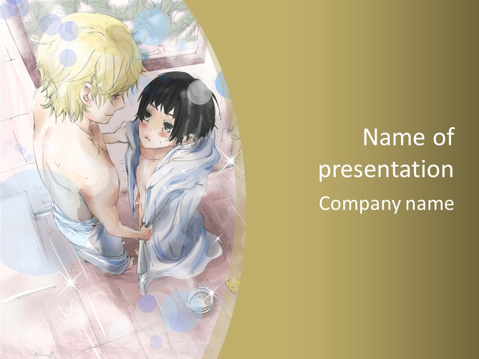 A Couple Of Anime Characters Sitting Next To Each Other PowerPoint Template