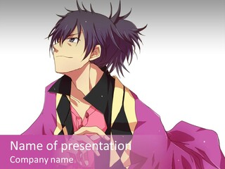 An Anime Character With Purple Hair And A Pink Dress PowerPoint Template