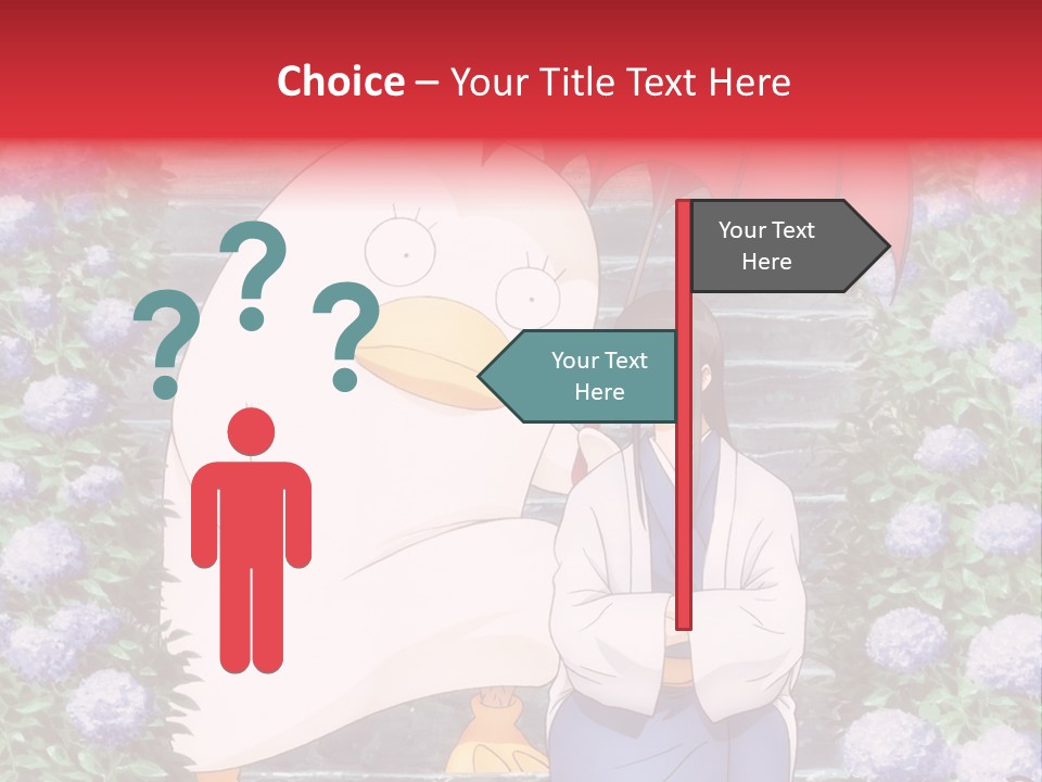 A Woman Holding An Umbrella Next To A Chicken PowerPoint Template