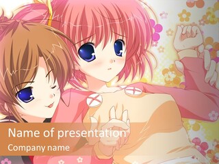 Two Anime Girls With Pink Hair And Blue Eyes PowerPoint Template