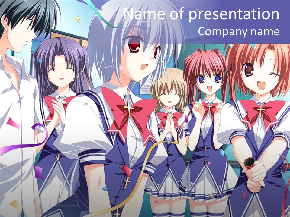 A Group Of Anime Girls Standing Next To Each Other PowerPoint Template