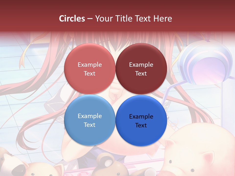 A Girl With Long Red Hair Standing In Front Of A Group Of Teddy Bears PowerPoint Template