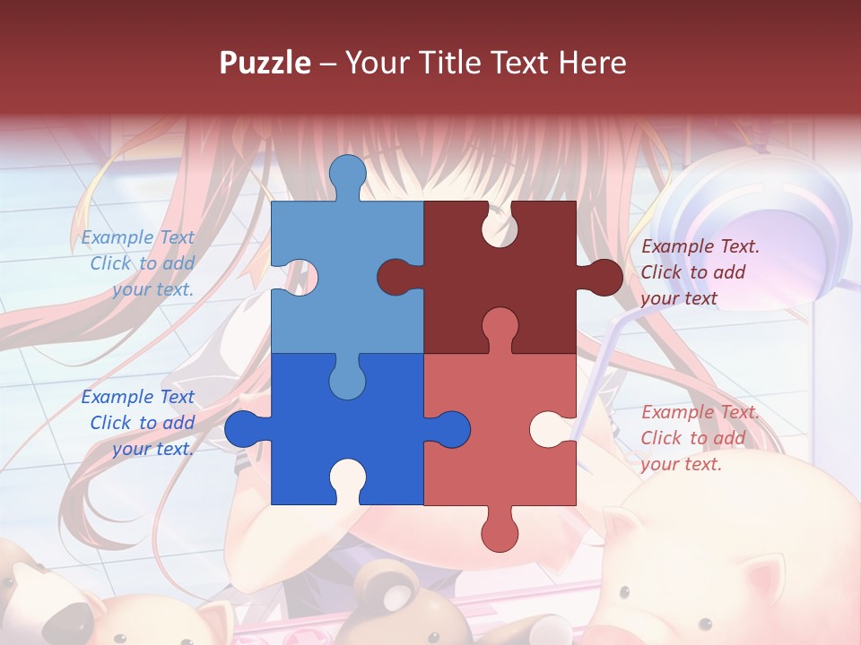 A Girl With Long Red Hair Standing In Front Of A Group Of Teddy Bears PowerPoint Template