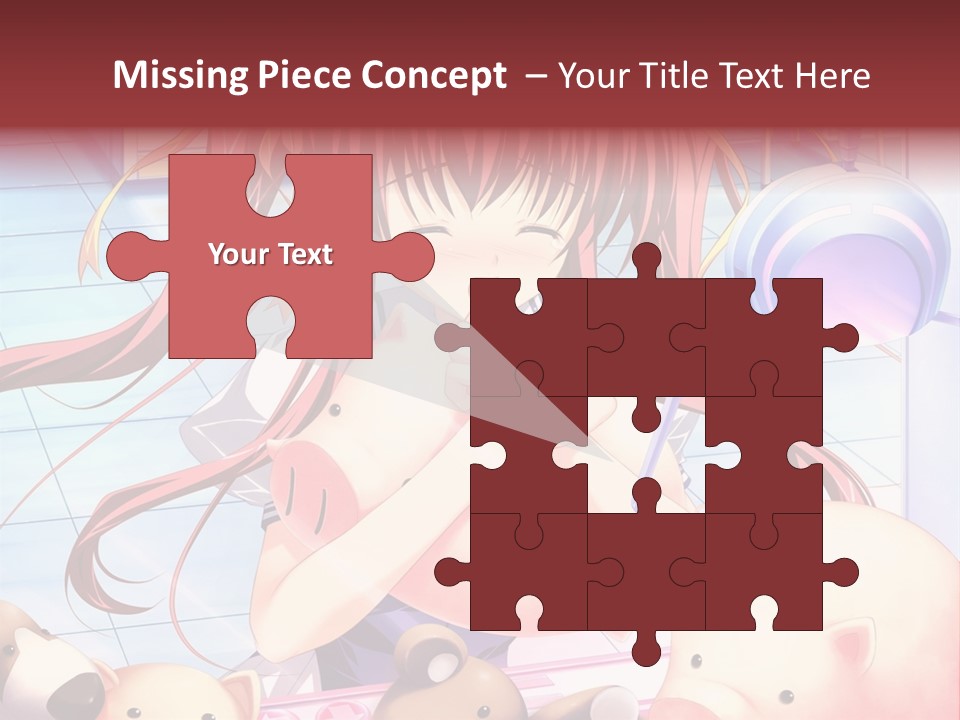 A Girl With Long Red Hair Standing In Front Of A Group Of Teddy Bears PowerPoint Template