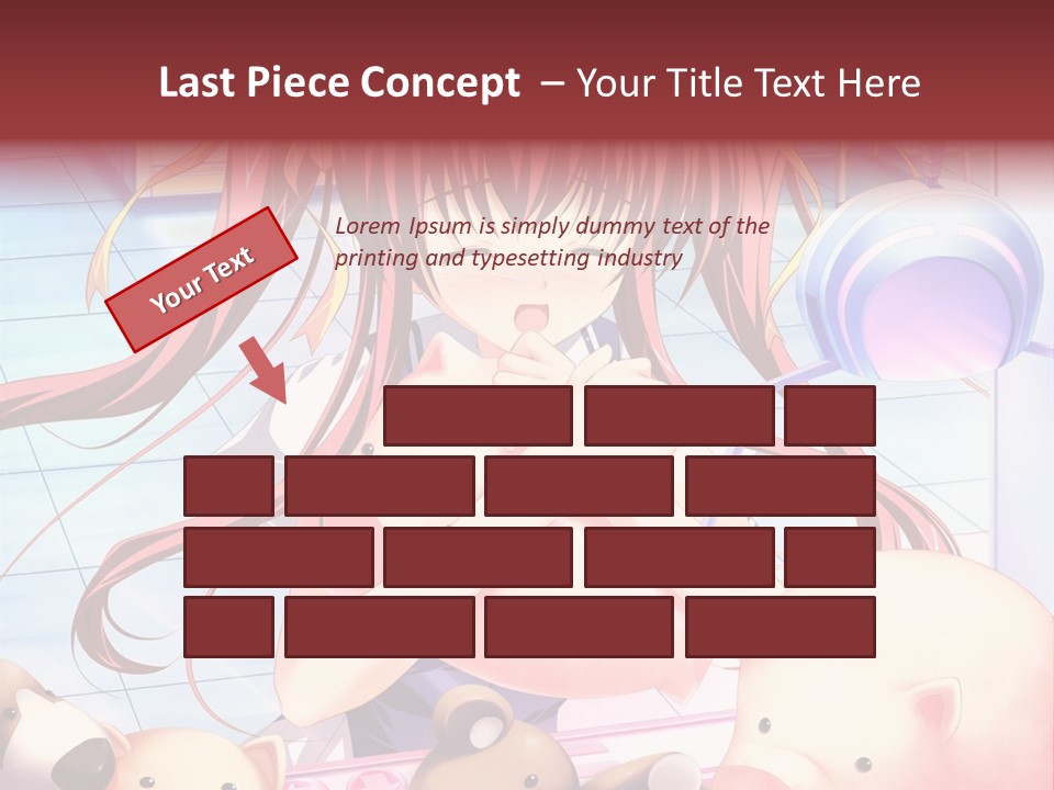 A Girl With Long Red Hair Standing In Front Of A Group Of Teddy Bears PowerPoint Template