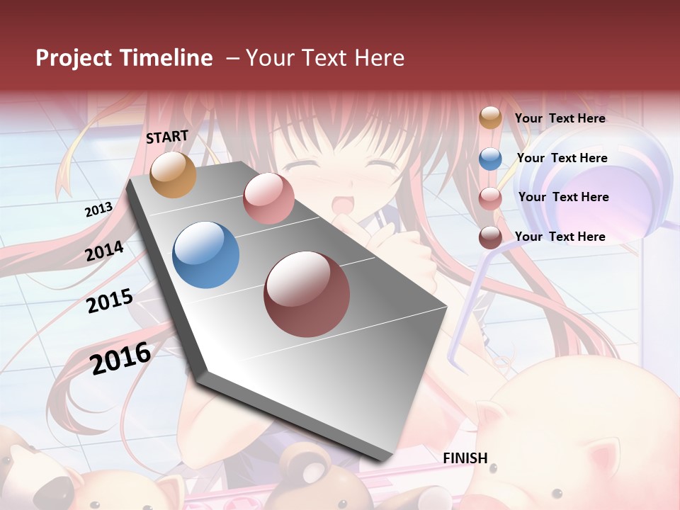 A Girl With Long Red Hair Standing In Front Of A Group Of Teddy Bears PowerPoint Template