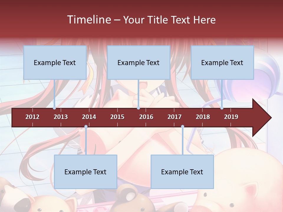 A Girl With Long Red Hair Standing In Front Of A Group Of Teddy Bears PowerPoint Template