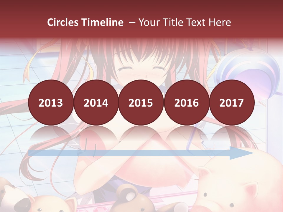 A Girl With Long Red Hair Standing In Front Of A Group Of Teddy Bears PowerPoint Template