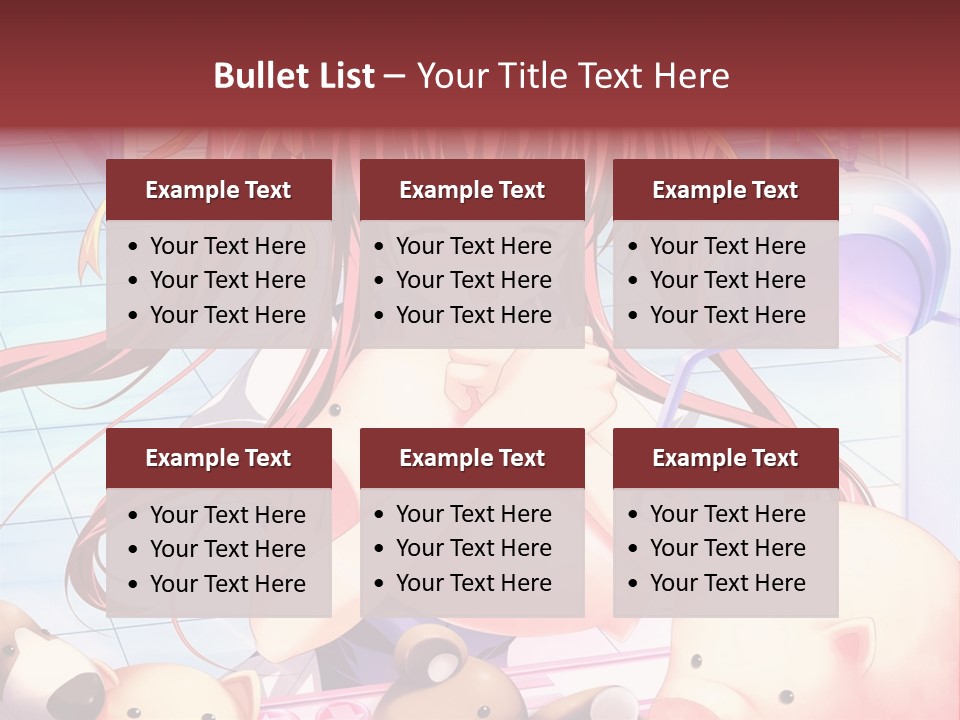 A Girl With Long Red Hair Standing In Front Of A Group Of Teddy Bears PowerPoint Template