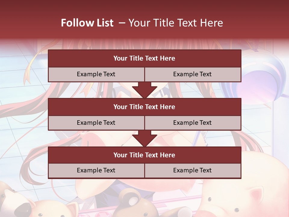 A Girl With Long Red Hair Standing In Front Of A Group Of Teddy Bears PowerPoint Template