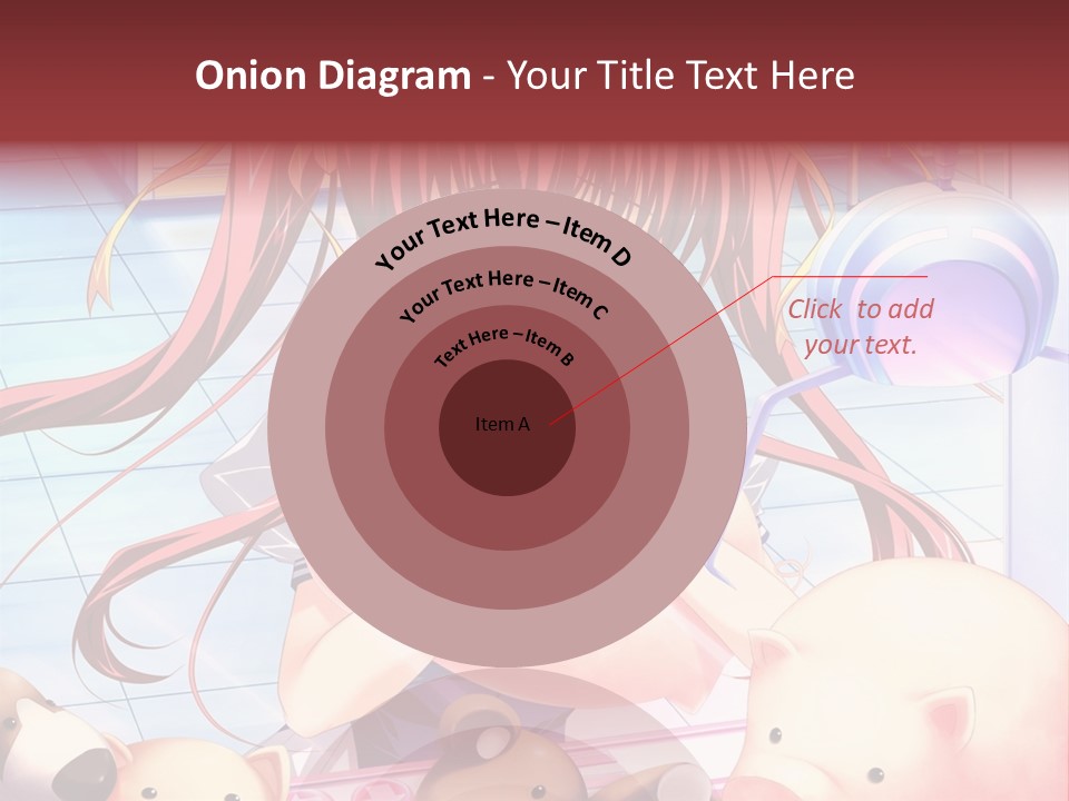 A Girl With Long Red Hair Standing In Front Of A Group Of Teddy Bears PowerPoint Template