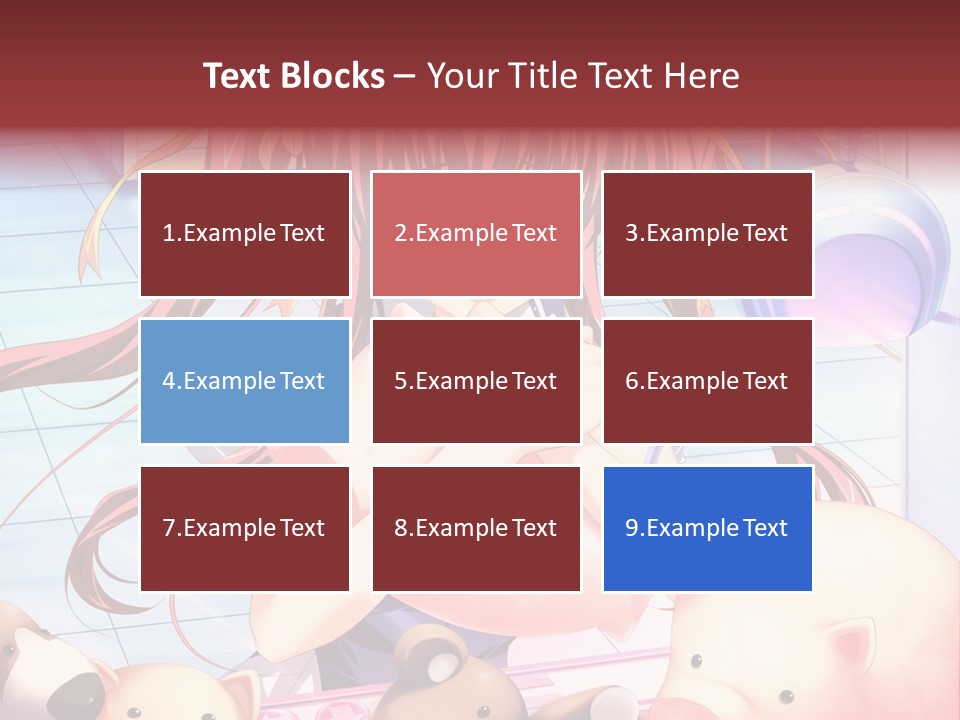 A Girl With Long Red Hair Standing In Front Of A Group Of Teddy Bears PowerPoint Template