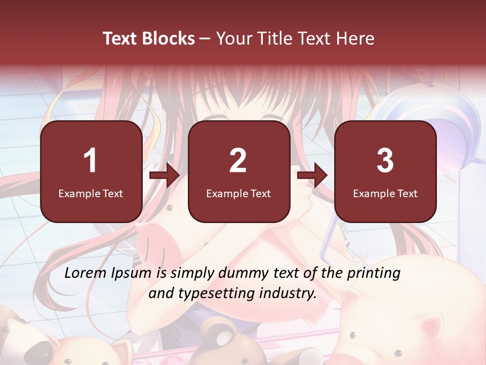 A Girl With Long Red Hair Standing In Front Of A Group Of Teddy Bears PowerPoint Template