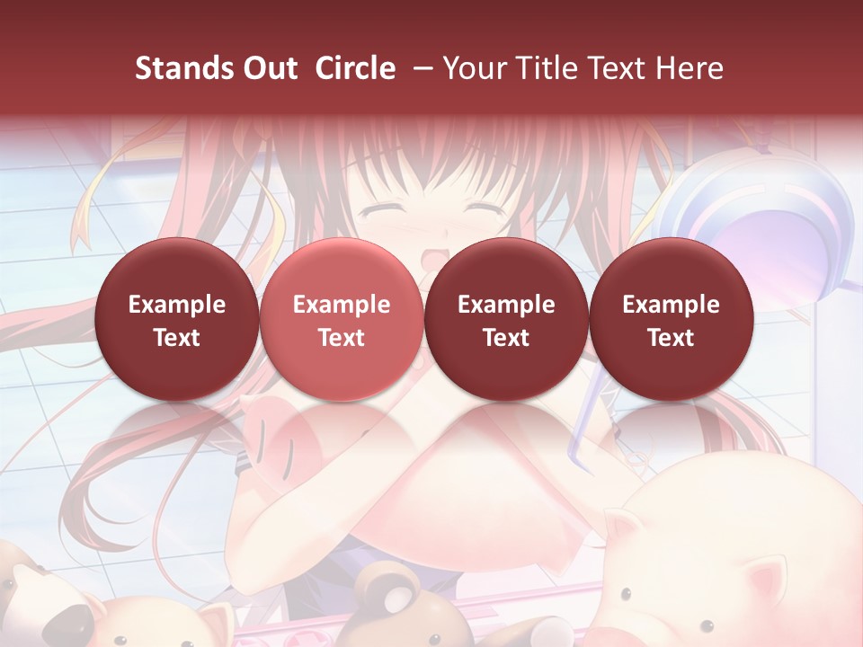 A Girl With Long Red Hair Standing In Front Of A Group Of Teddy Bears PowerPoint Template