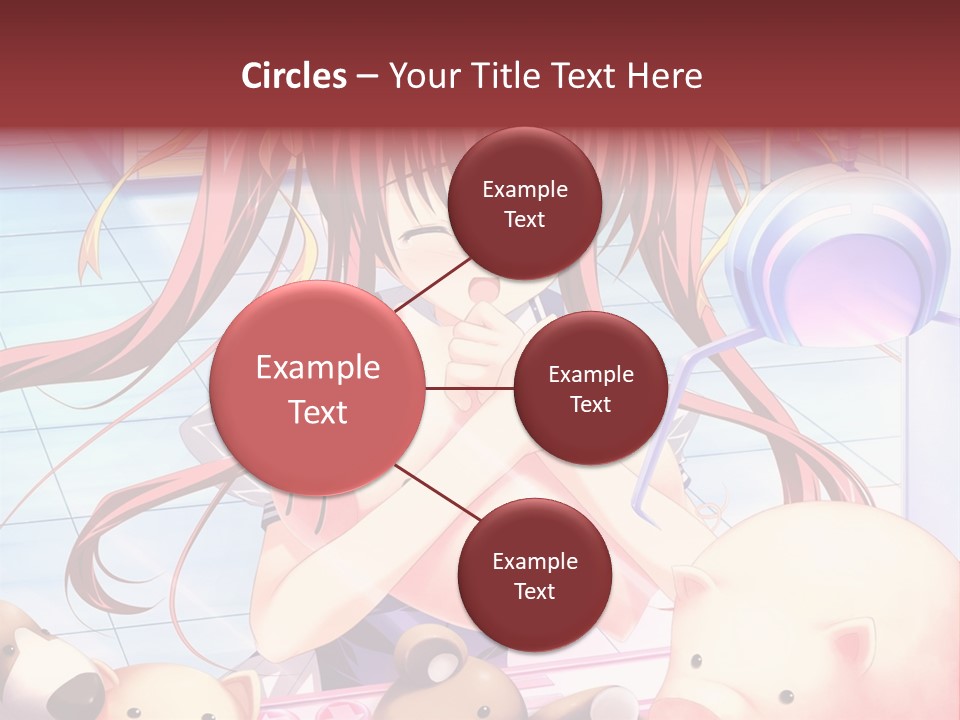 A Girl With Long Red Hair Standing In Front Of A Group Of Teddy Bears PowerPoint Template