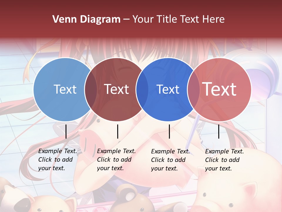 A Girl With Long Red Hair Standing In Front Of A Group Of Teddy Bears PowerPoint Template