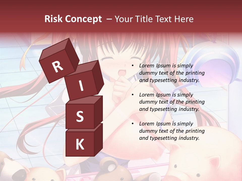 A Girl With Long Red Hair Standing In Front Of A Group Of Teddy Bears PowerPoint Template